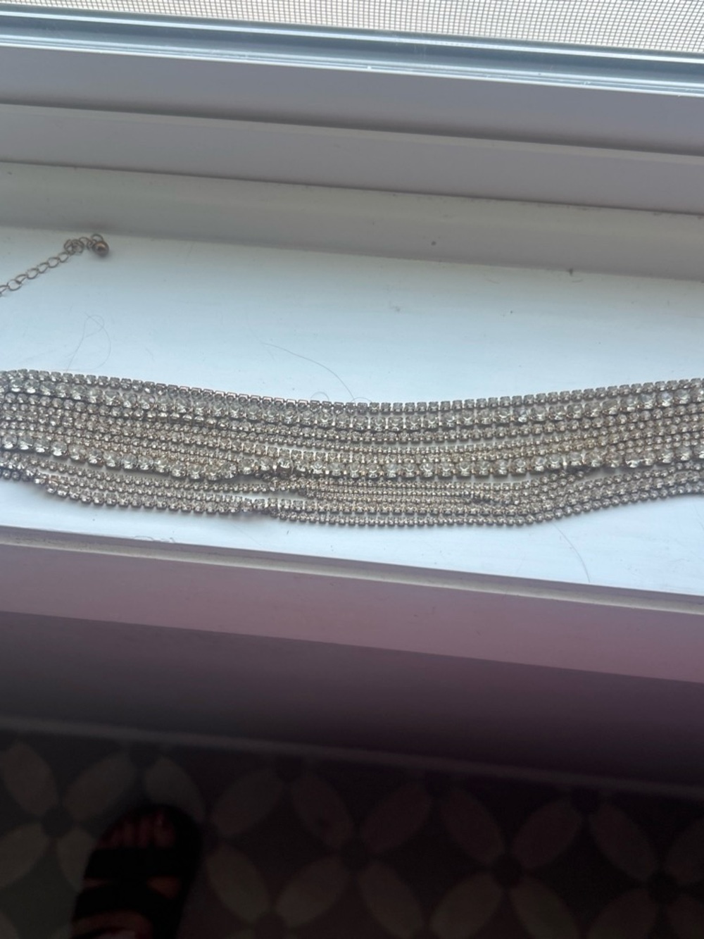 Urban Outfitters Silver/gold Multi-Row Crystal Choker Necklace